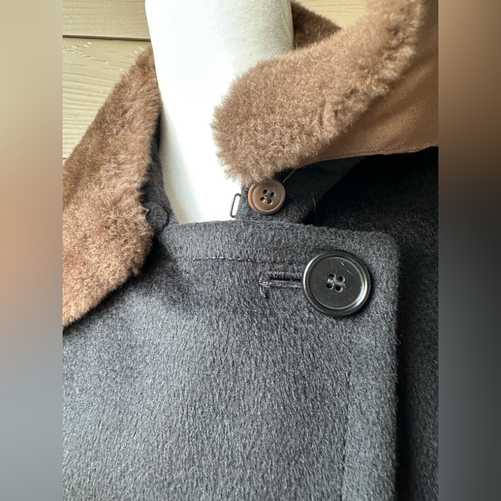 MaxMara Camel Hair Jacket Detachable Fur Collar Black Italy Woman’s Size 10 - Picture 8 of 14